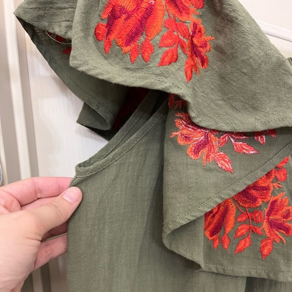 Umgee Olive Green Floral Embroidered Off The Shoulder Dress - Picture 5 of 7